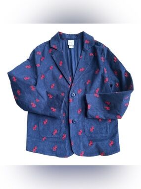 Hanna Andersson blazer vibrant red embroidered reindeer  jacket Christmas